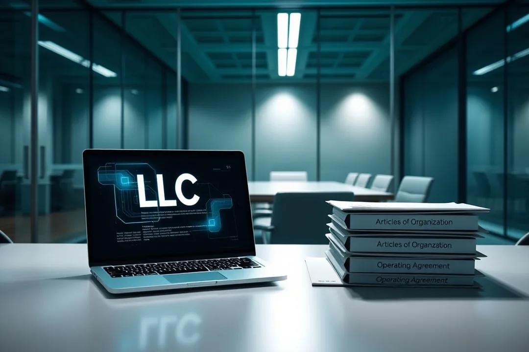 A collection of LLC formation documents, including tax forms and certificates, neatly arranged on a desk for review.