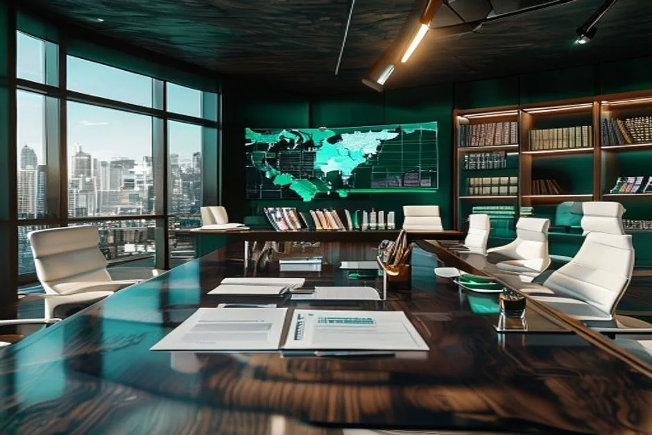 A collection of LLC formation documents, tax forms, and calculators arranged on a desk, showcasing essential tools for foreign entrepreneurs.